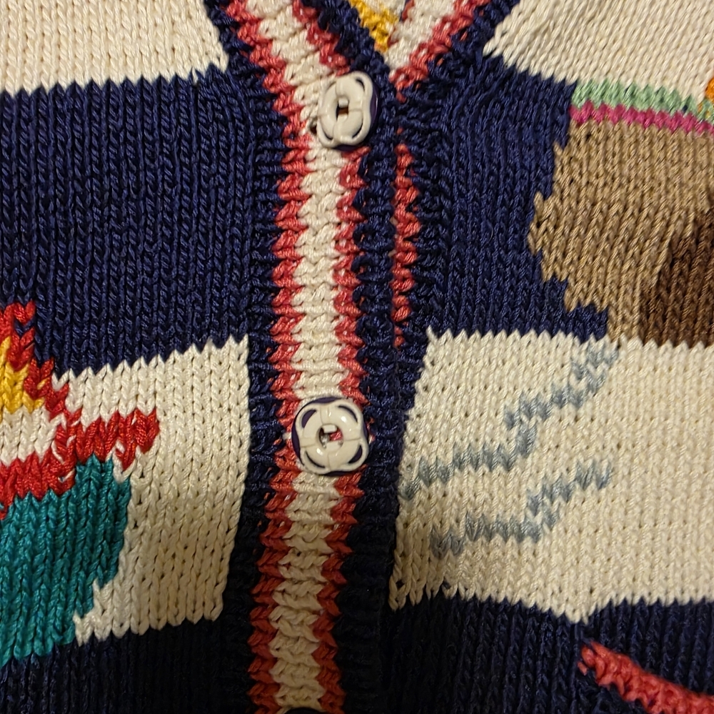 Vtg 1991 Berek Hand Knit Nautical Cardigan Sweater Pima Cotton Sailing Cruise - Picture 3 of 9